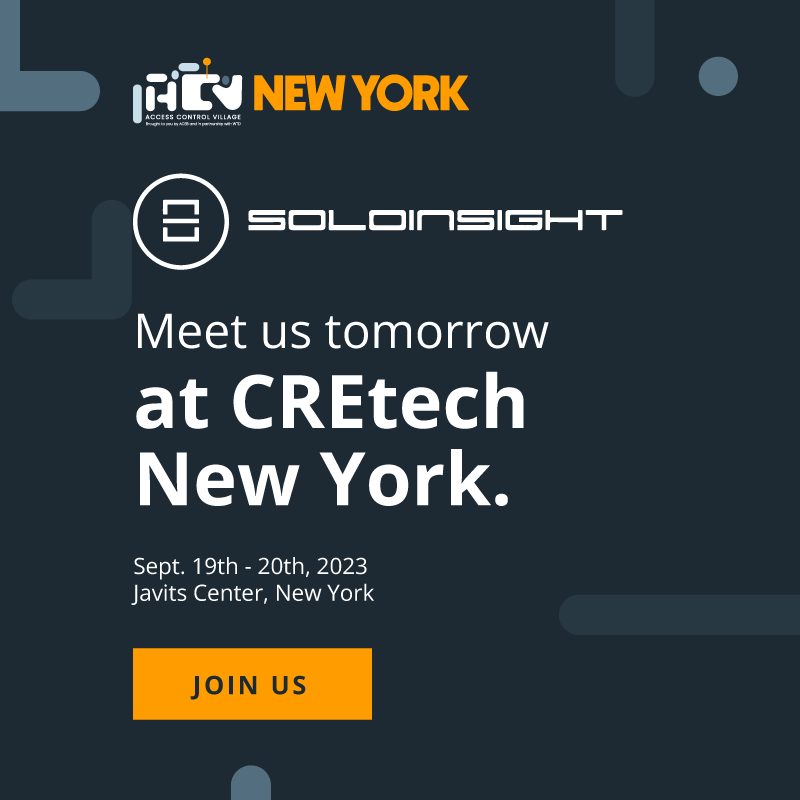 Soloinsight_Inc's tweet photo. Meet #Soloinsight at The Access Control Village at #CREtech New York tomorrow! Seize the opportunity to discover how our #CloudGate Physical Identity & Access Management platform is transforming the experience of employees, tenants, and visitors. https://t.co/sZYUNWLuZS