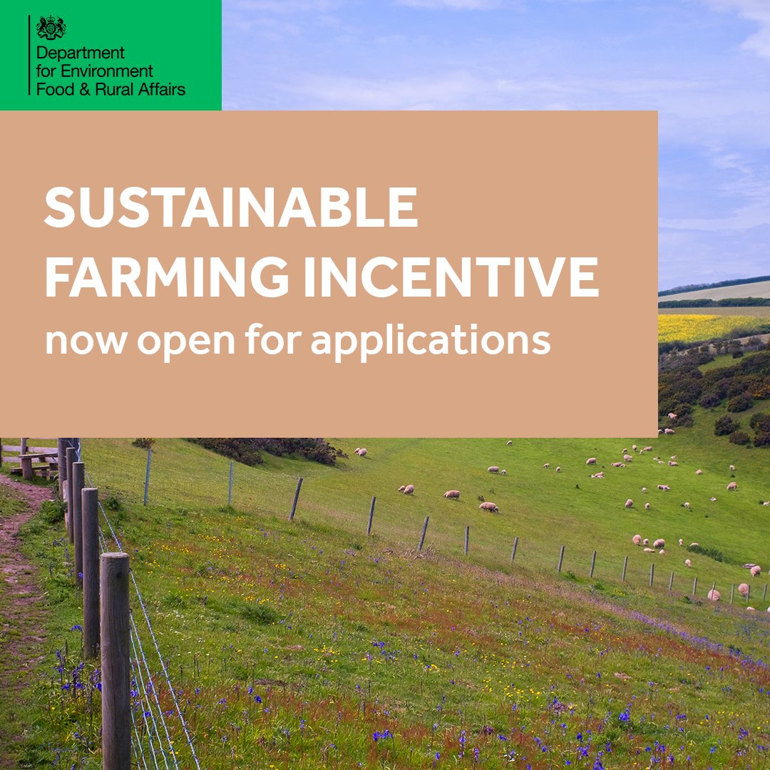 Calling all farmers 📢
 
The Sustainable Farming Incentive is now open! The new and improved offer includes 23 actions to protect the environment while supporting food production and farm productivity 🌾 

Click here to apply now 🔽
defrafarming.blog.gov.uk/2023/09/13/sfi…