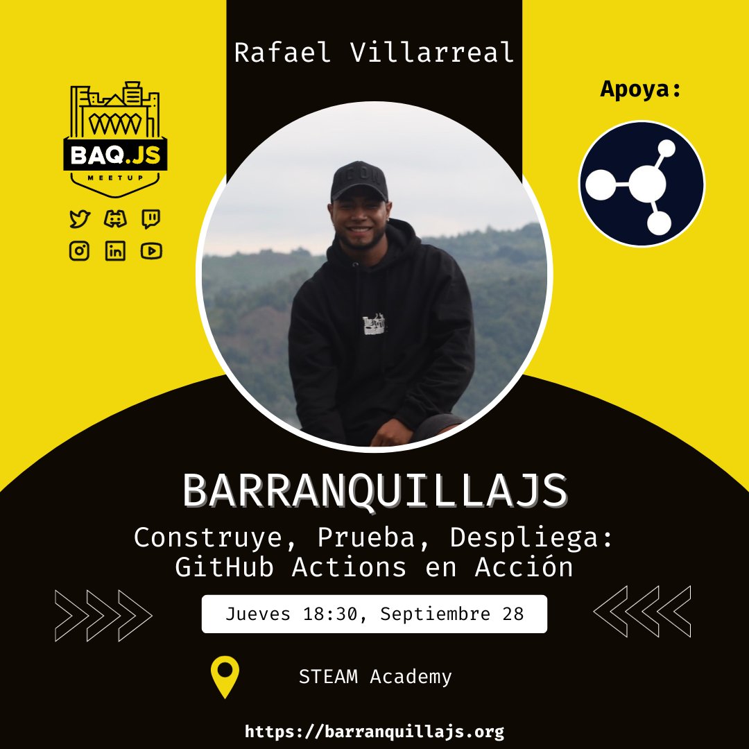 Barranquilla.js (@baq_js) on Twitter photo Construye, Prueba, Despliega: GitHub Actions en Acción, desde el nombre sabemos que va a ser una increíble charla por parte de <a href="/Rafaell416/">Rafael Villarreal</a> en la que nos explicara cómo funciona esta herramienta de forma eficiente.
No se lo pierdan 🔥
Regístrense aquí 👉 bit.ly/3Ri6fAt Construye, Prueba, Despliega: GitHub Actions en Acción, desde el nombre sabemos que va a ser una increíble charla por parte de <a href="/Rafaell416/">Rafael Villarreal</a> en la que nos explicara cómo funciona esta herramienta de forma eficiente.
No se lo pierdan 🔥
Regístrense aquí 👉 bit.ly/3Ri6fAt