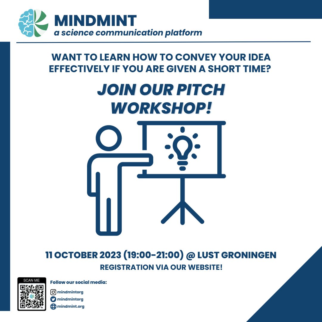 Want to learn how to convey your idea effectively, even if you are given a very short time? Then join our workshop to learn more about pitching your ideas!
Register here: mindmint.org/event-details/…