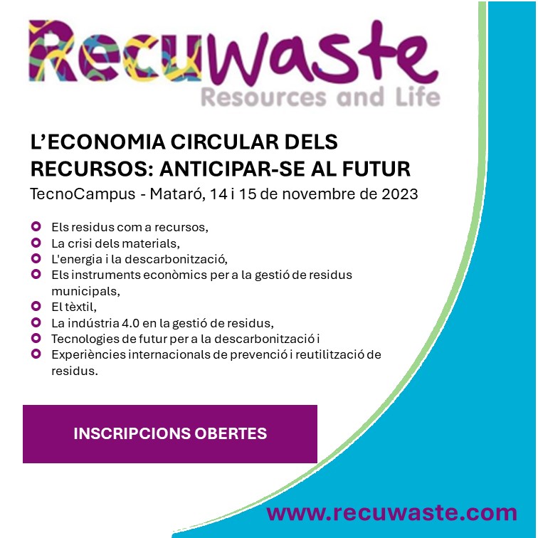 Recuwaste Resources and Life (@recuwaste) on Twitter photo T'esperem en el VII congrés #recuwaste2023 ❗
Una gran oportunitat per a posar-se al dia amb les novetats i tendències en la gestió dels recursos i els residus municipals.
#EconomíaCircular
📆 14 i 15 - Nov.
🚩 <a href="/TecnoCampus/">TecnoCampus</a> Mataró
Inscriu-te ja ✍️ recuwaste.com T'esperem en el VII congrés #recuwaste2023 ❗
Una gran oportunitat per a posar-se al dia amb les novetats i tendències en la gestió dels recursos i els residus municipals.
#EconomíaCircular
📆 14 i 15 - Nov.
🚩 <a href="/TecnoCampus/">TecnoCampus</a> Mataró
Inscriu-te ja ✍️ recuwaste.com