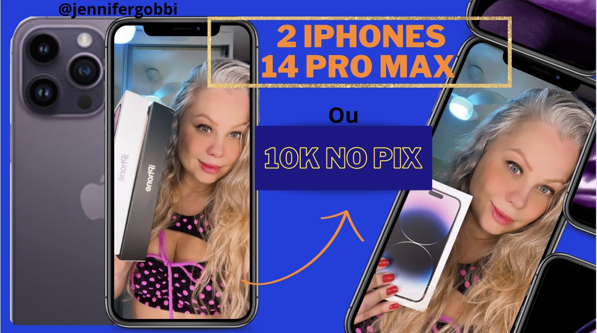 JenniferGo31573's tweet photo. Oi gente, minha segunda ação e essa tá babado, 2 iPhones 14 pro Mac ou 10k no pix. Pra participar do clicar no link e fazer sua fezinha. https://t.co/Qkkm93zASr https://t.co/Sbs0tgXIpa