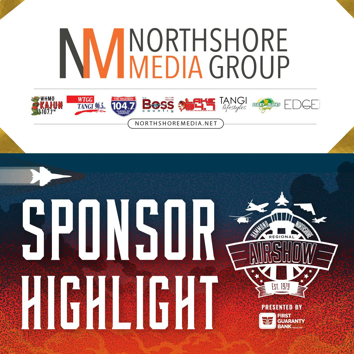 HNRAirshow's tweet photo. We want to express our appreciation to Northshore Media Group for their sponsorship! Thank you for supporting the 2023 Hammond Northshore Regional Airshow.

📅 October 21st &amp; 22nd

https://t.co/kkchlpNKd4 | #HNRA2023 https://t.co/06BsAQUEhL