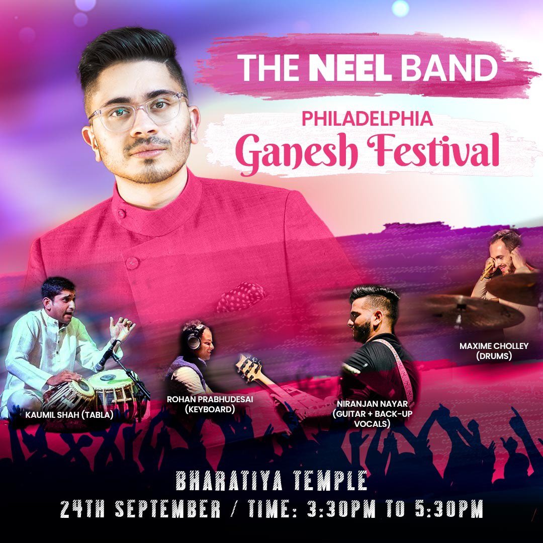 Hello everyone! 

The NEEL Band is back at it again! And this time it's at the Philadelphia Ganesh Festival 💙✨

We'd love to see you all there and enjoy the great tracks we'll be playing 😍
.
.
.
#freeentry #ganeshfestival #liveperformance #singersongwriter #ganpatifestival
