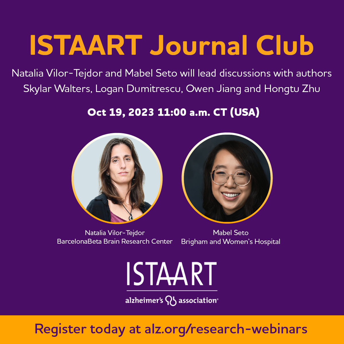 Megan C. Fitzhugh (@dr_fitzhugh) on Twitter photo The Sex/Gender Differences PIA is proud to announce our <a href="/ISTAART/">ISTAART</a> journal club on Oct 19th 11amCT hosted, by rising stars <a href="/natvilortejedor/">Nat Vilor-Tejedor</a> and <a href="/mabelseto1/">Mabel Seto</a>.
The papers will highlight the roles of 1) the x-chromosome on brain architecture and 2) sex, race, and APOE on cognition. The Sex/Gender Differences PIA is proud to announce our <a href="/ISTAART/">ISTAART</a> journal club on Oct 19th 11amCT hosted, by rising stars <a href="/natvilortejedor/">Nat Vilor-Tejedor</a> and <a href="/mabelseto1/">Mabel Seto</a>.
The papers will highlight the roles of 1) the x-chromosome on brain architecture and 2) sex, race, and APOE on cognition.