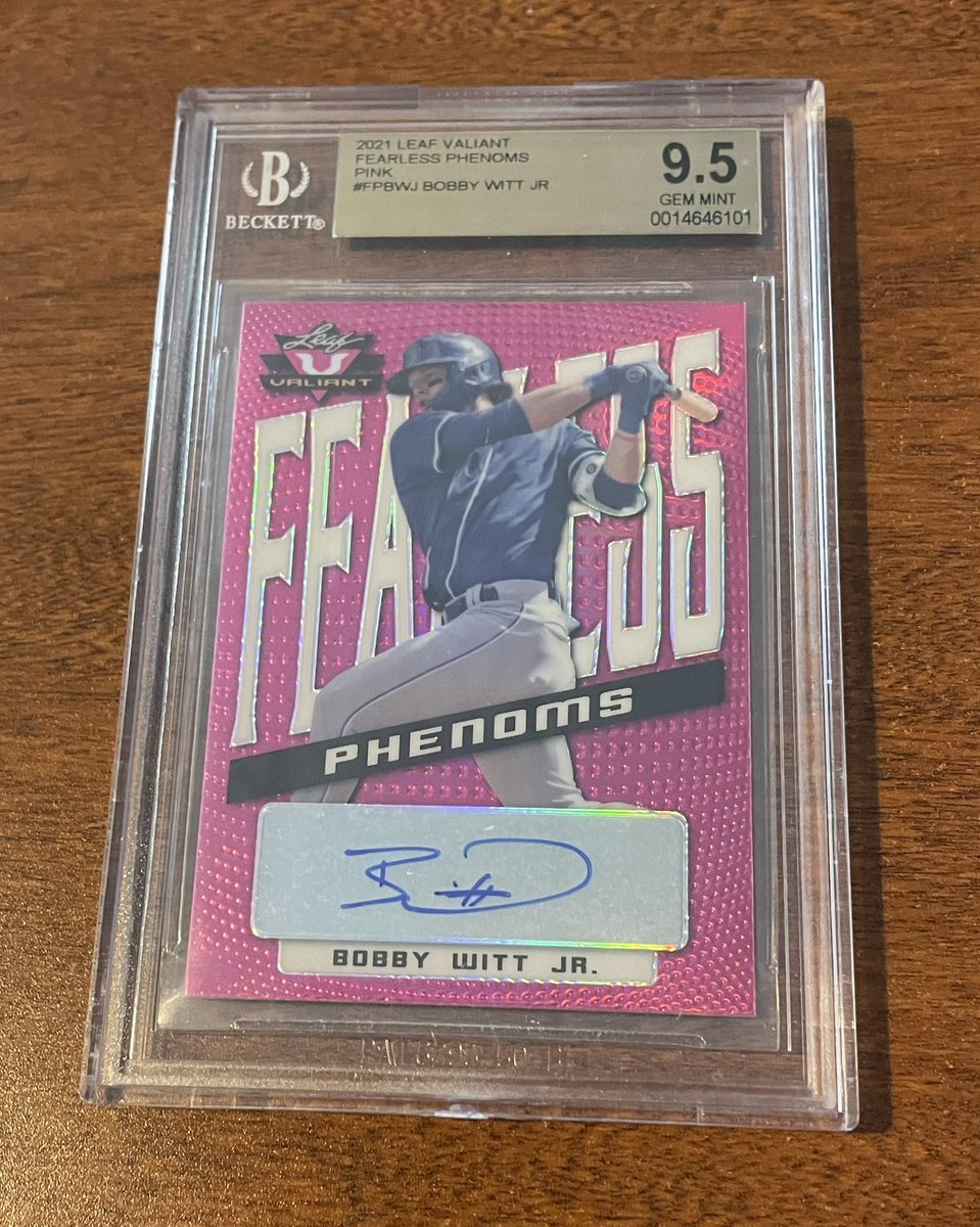 Redsoxal_'s tweet photo. @PEDBreaks Bobby Witt Jr Rookie 2021 Leaf Valiant Pink Auto. 
$60 Shipped.
Numbered 22/25. PayPal Only. https://t.co/G1oEsiKcHq