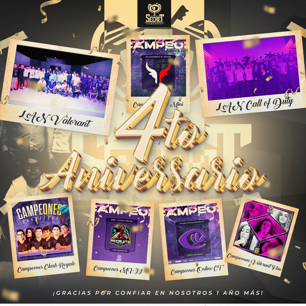 Cuatro años de competición, torneos y momentos inolvidables en Secret Tournament

Gracias a todos los que han sido parte desde el inicio y a los que se han ido uniendo a esta gran familia

Pronto compartiremos un vídeo recopilando los torneos de este 2023

¡A por muchos años más!