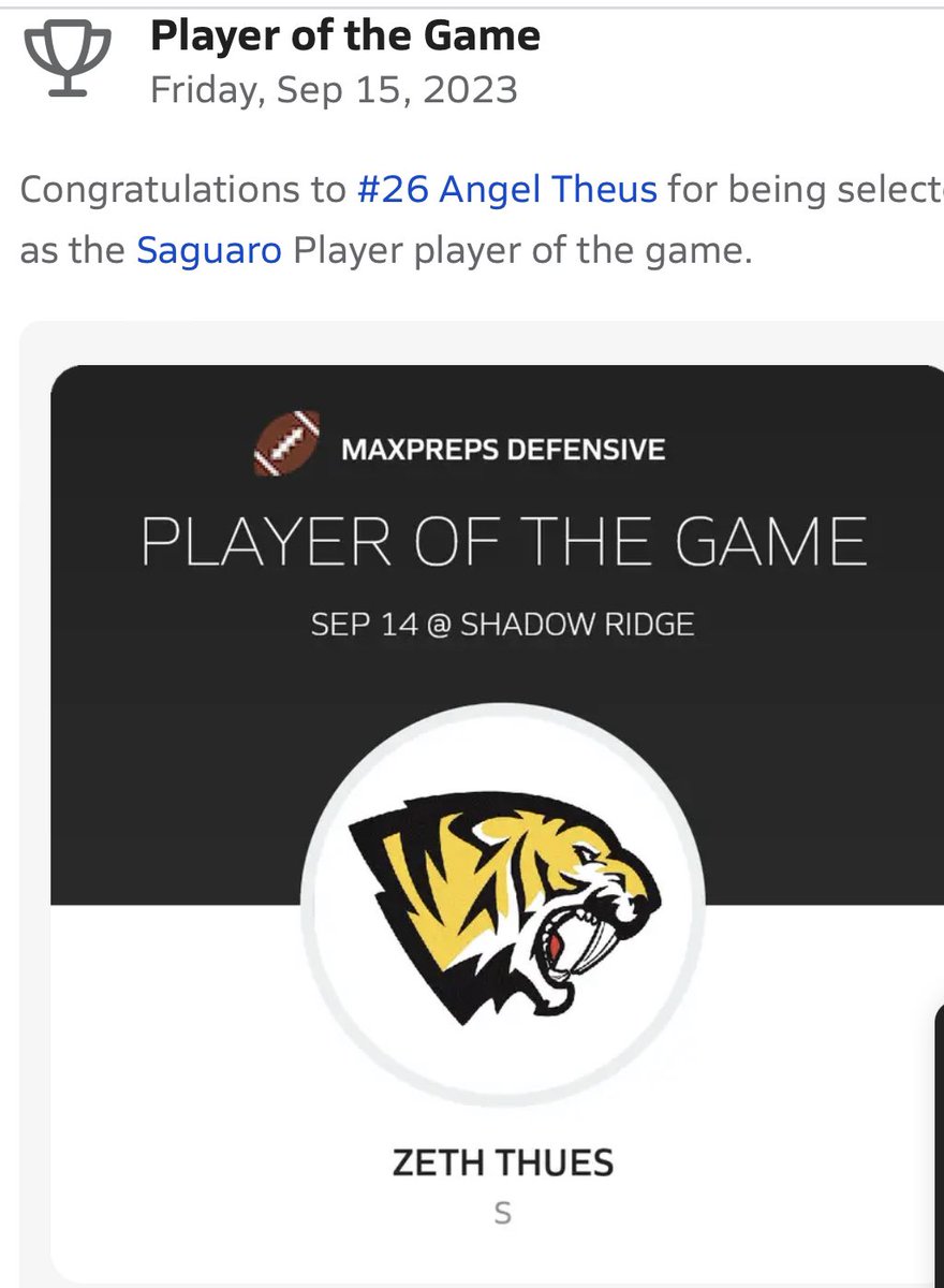 OlivasO55517572's tweet photo. Continue to get better every day son ! With 12tackles vs Shadow Ridge it’s only up from here. #defensiveplayerofthegame
#db #26 @ZethThues26 @saguarofootball https://t.co/E84DUO8DgD