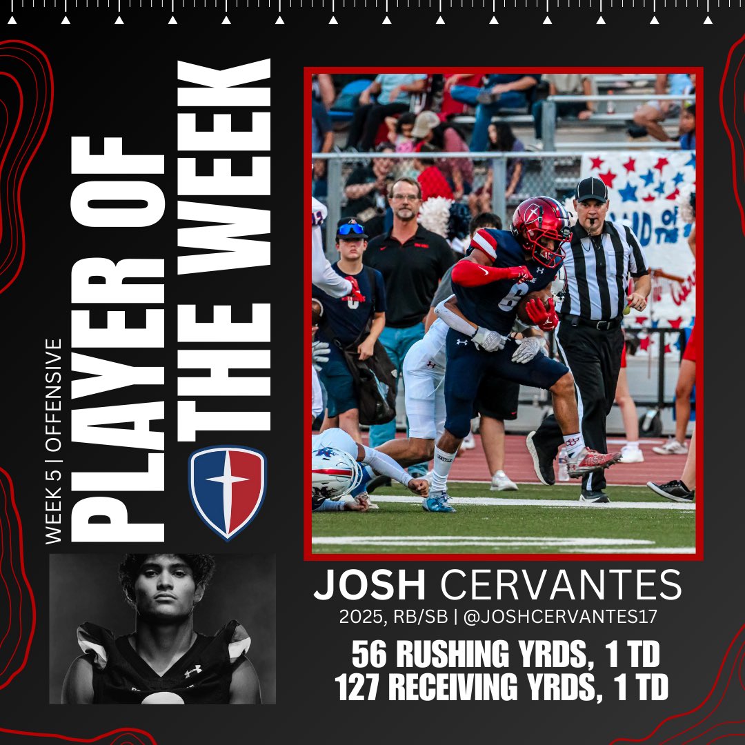 CornerstoneFB's tweet photo. Week 5 | Players of the Week
Offensive - Josh Cervantes @JoshCervantes17 
Defensive- Zaide Enriquez @ZaideEnriquez 
#YouGoWeGo | #RecruitCornerstone https://t.co/n5odkw8sGx