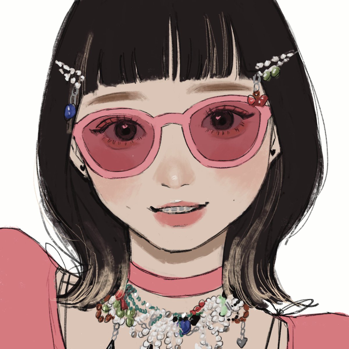 1girl solo jewelry necklace choker hair ornament sunglasses  illustration images