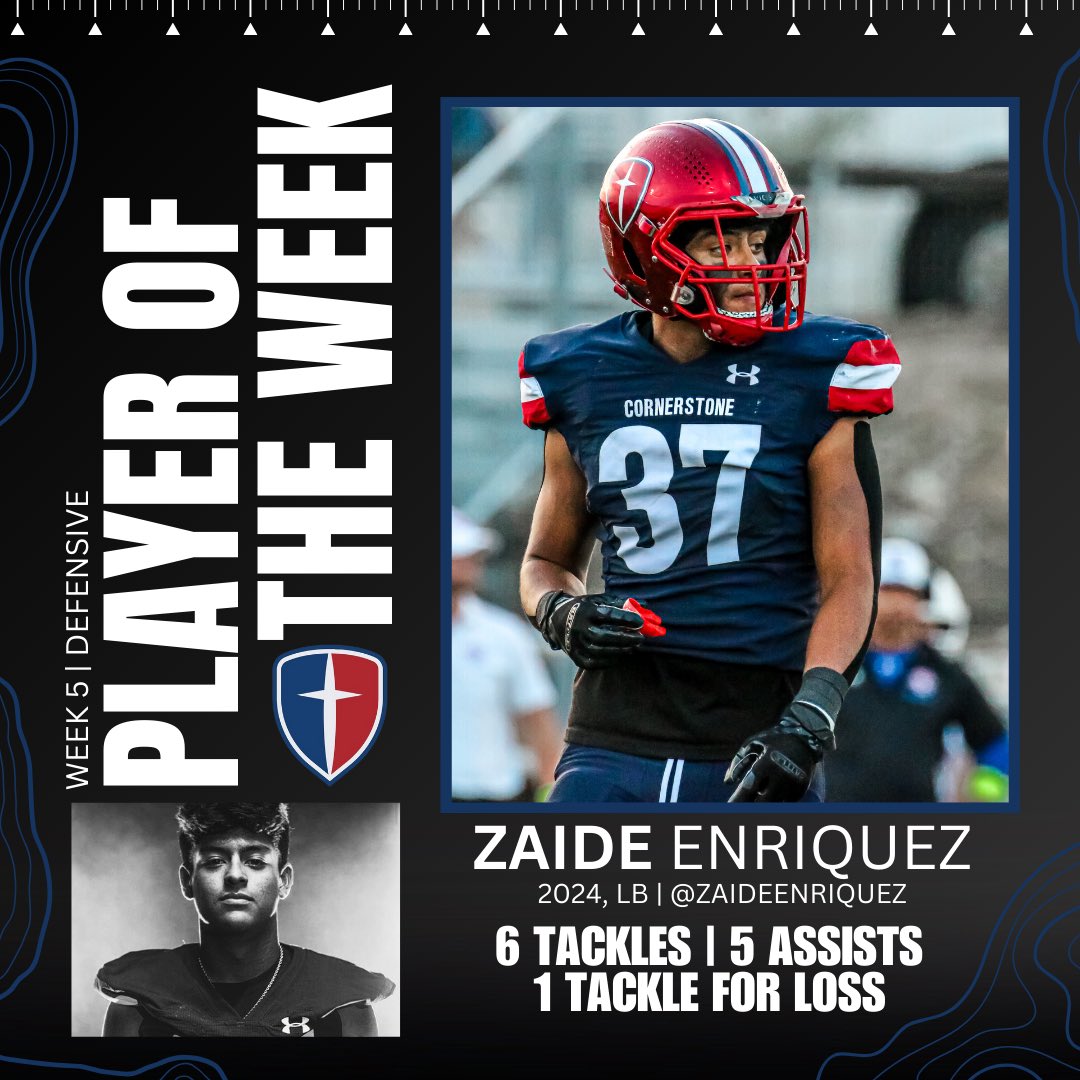 CCSRecruitingFB's tweet photo. Week 5 | Players of the Week
Offensive - Josh Cervantes @JoshCervantes17 
Defensive- Zaide Enriquez @ZaideEnriquez 
#YouGoWeGo | #RecruitCornerstone

@TXPrivateFBGuy @RivalsCole @on3 @samspiegs @ghamilton_On3 @247Recruiting @BDammone @MikeRoach247 @RevengOfThe4th @LSCSN https://t.co/wNhwGozLzs