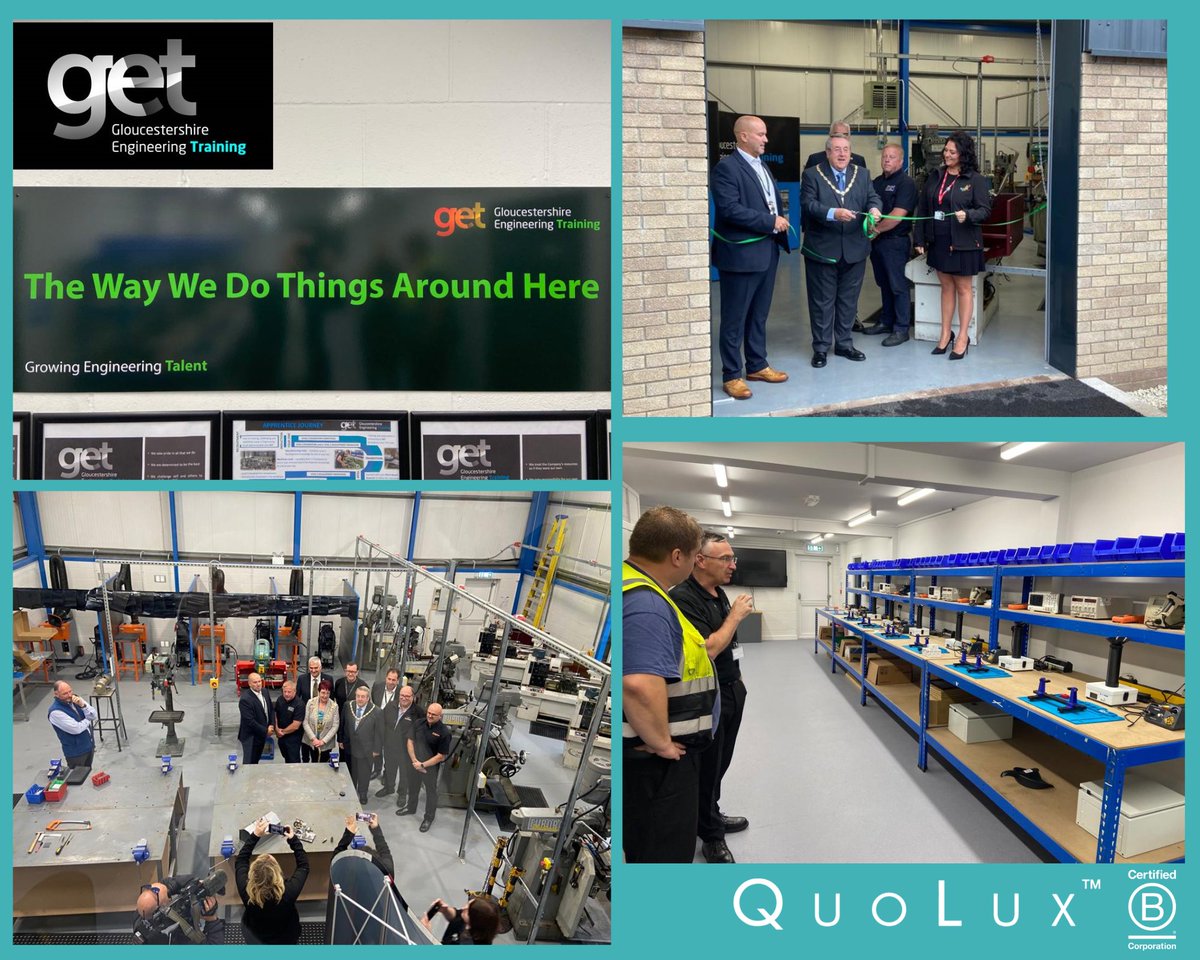 QuoLux's tweet photo. Great to see the new engineering apprenticeship workshop officially opened today at Gloucestershire Engineering Training with LEADlight alumni Jake Weatherley officially project managing it! #InspireBelief #LEADlight #LEADAlumni https://t.co/EVyFrDqHUE