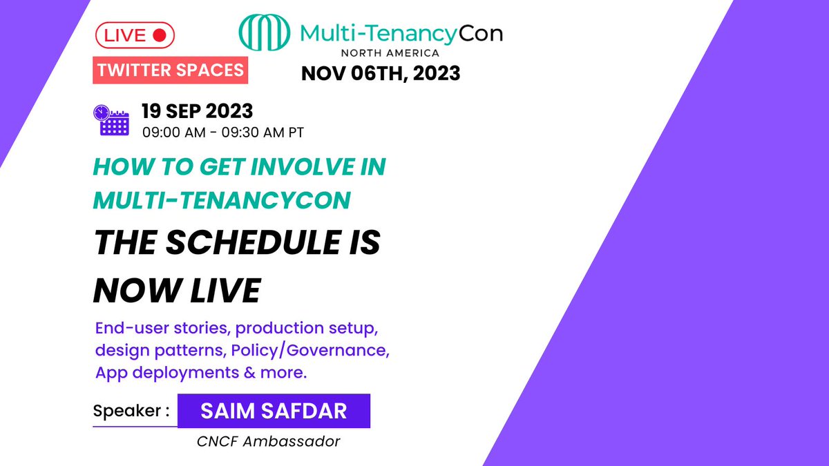 cloudnativeboy's tweet image. Do you still call it Twitter or X-Spaces?

Anyways it&apos;s back now:

Schedule for #multitenancyCon is now Live: colocatedeventsna2023.sched.com/overview/type/…

Learn various ways to join the community and come together to shape the future of #multitenancy.

Tomorrow: 👉 👈