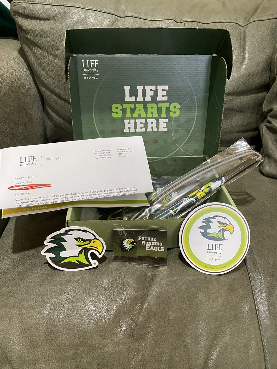 I’m proud to say that I have been accepted into chiropractic school today! Thank you so much <a href="/LifeUniversity/">Life University</a>
