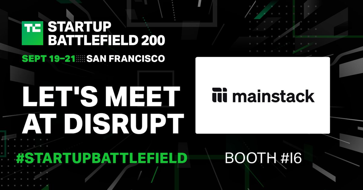 Good news 🚀🚀: <a href="/themainstack/">Mainstack Africa</a> has been selected as one of the <a href="/TechCrunch/">TechCrunch</a> Battlefield 200 in San Francisco. 

If you're attending TechCrunch Disrupt, be sure to swing by our booth at I6. We'd love to connect, share our vision, and explore how Mainstack can bring value to you or