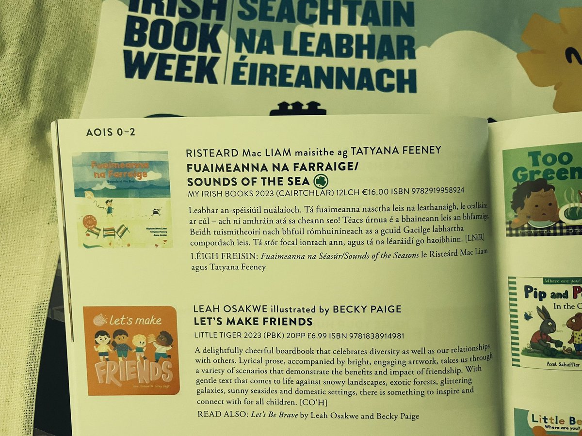 Absolutely fantastic to see that Crann na nGuíonna has been put as Editor’s Choice in #CBIConf23’s Reading Guide! 

Áthas an domhain orainn gur luadh Crann na nGuíonna mar rogha an eagarthóra i dTreoir Léitheoireachta LPÉ 2023!

There is also a mention of Fuaimeanna na Farraige a