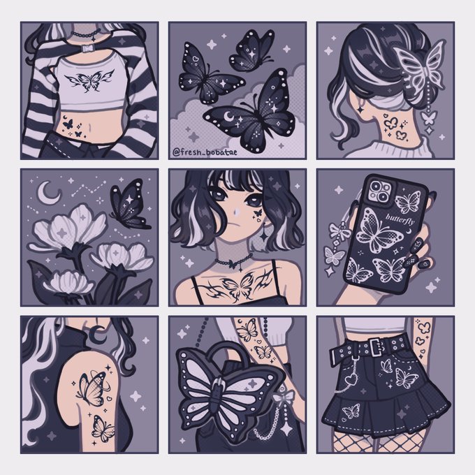 black butterfly moodboard ʚɞ ₊ ⊹ ♡ tell me which square you like most! 