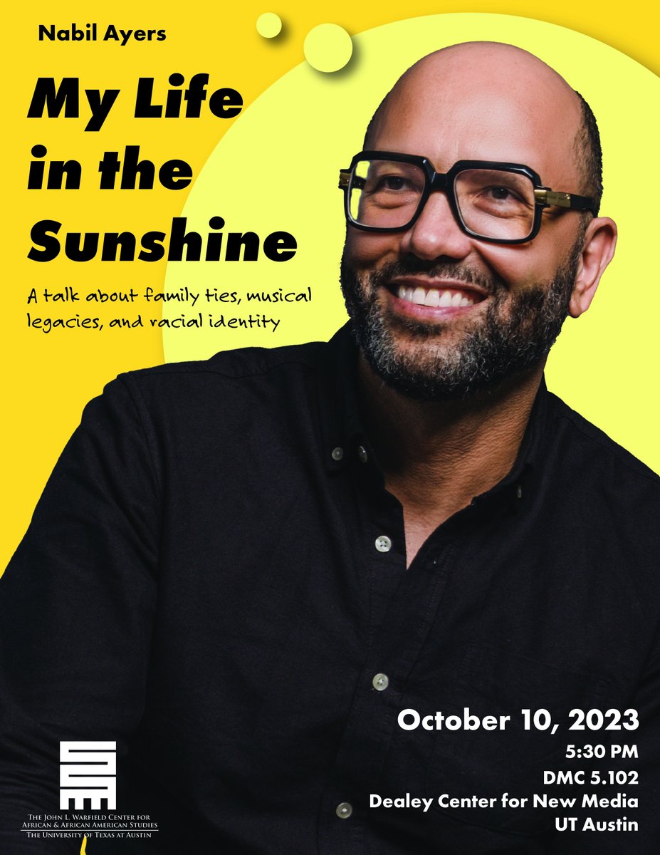 John L. Warfield Center (@warfield_ut) on Twitter photo What's next at the Warfield Center? Music exec <a href="/nabilayers/">Nabil Ayers</a> speaking about his <a href="/VikingBooks/">Viking Books</a> memoir #MyLifeintheSunshine Tuesday, 10/10, at 5:30 PM. Come through, Austin! #family #music #race #representationmatters #blackstudiesut What's next at the Warfield Center? Music exec <a href="/nabilayers/">Nabil Ayers</a> speaking about his <a href="/VikingBooks/">Viking Books</a> memoir #MyLifeintheSunshine Tuesday, 10/10, at 5:30 PM. Come through, Austin! #family #music #race #representationmatters #blackstudiesut
