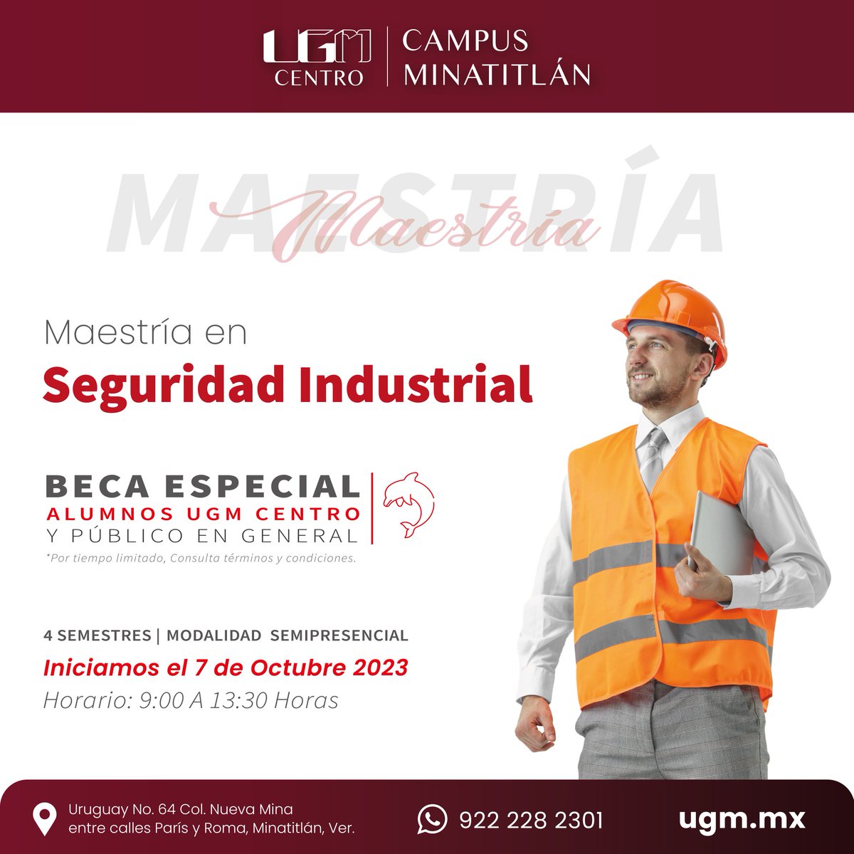 UgmMinainfo's tweet photo. Llega al siguiente nivel 📈 maestría en solo 2 años.
¡Inscríbete con nosotros!
¡Contáctanos!
Contacta vía WhatsApp ➡️ https://t.co/E4CYjbbKyf para brindarte nuestras promociones de beca, plan de estudios y costos.
#UGMMinatitlán #NoPausesTuFuturo #Inscripciones2023 https://t.co/w3UBoT2uSz