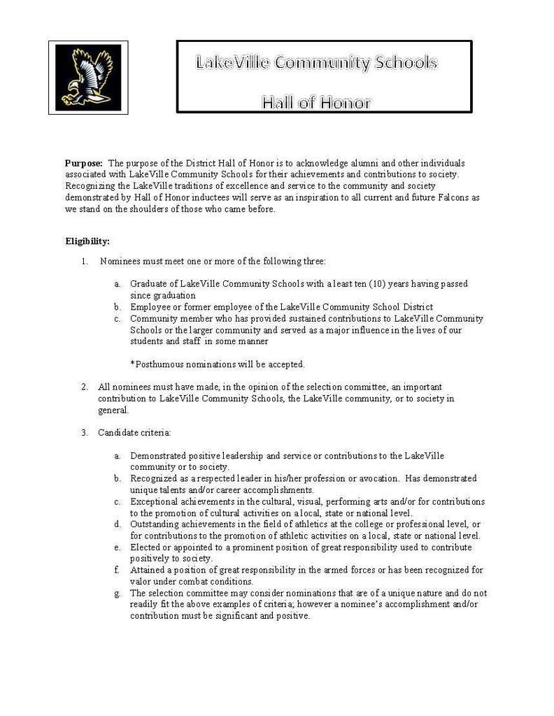 LkVlFalconPride's tweet photo. The Hall of Honor induction dinner is scheduled for December 6, 2023.  Forms are available at: LakeVille Community Schools, Administration Office or via email: lkhendrickson@lakevilleschools.org Please call our office if you have any questions at (810) 591-3980. https://t.co/c0nJiqbl6M