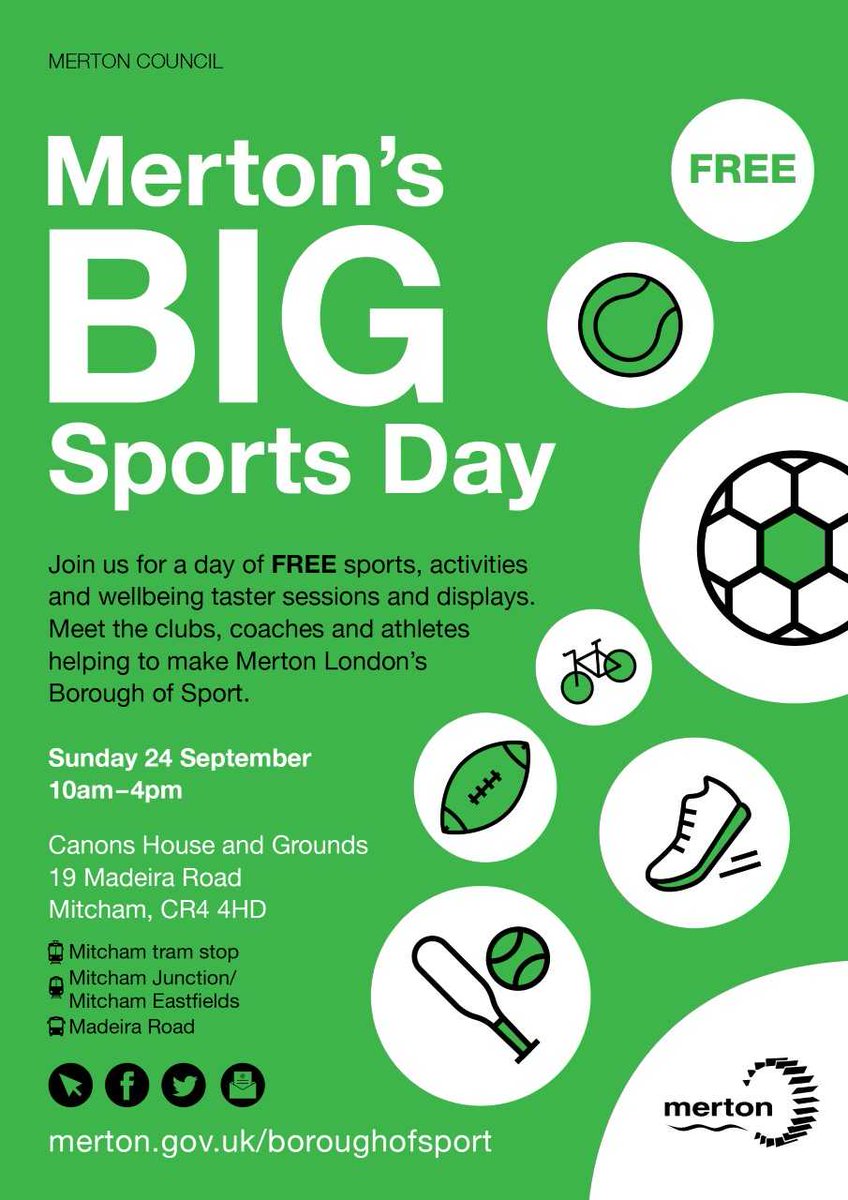 A day of sports &amp; games. Free to attend, info here: merton.gov.uk/boroughofsport #BoroughofSport