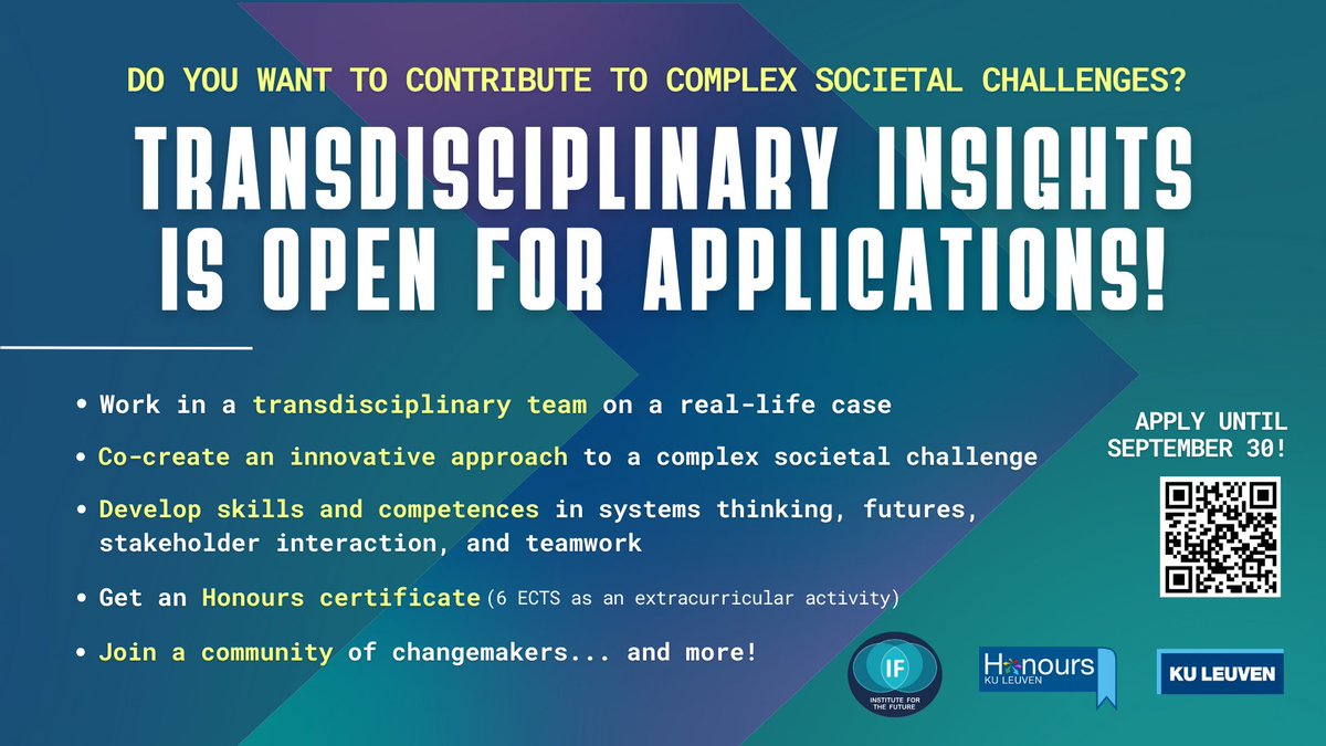 KU Leuven Institute for the Future (@ku_leuven_if) on Twitter photo 🚨You can still be part of Transdisciplinary Insights edition 2023-2024! ▶️LAST CALL for #bachelor, #master students, and #PhD researchers at <a href="/KU_Leuven/">KU Leuven</a>
đź’ˇApply until September 30 and get ready to develop 21st-century skills: lnkd.in/eWADDRMj
<a href="/kuleuvenADS/">Arenberg Doc School</a> <a href="/HSS_KULeuven/">Humanities & Social Sciences Group KU Leuven</a> 🚨You can still be part of Transdisciplinary Insights edition 2023-2024! ▶️LAST CALL for #bachelor, #master students, and #PhD researchers at <a href="/KU_Leuven/">KU Leuven</a>
đź’ˇApply until September 30 and get ready to develop 21st-century skills: lnkd.in/eWADDRMj
<a href="/kuleuvenADS/">Arenberg Doc School</a> <a href="/HSS_KULeuven/">Humanities & Social Sciences Group KU Leuven</a>