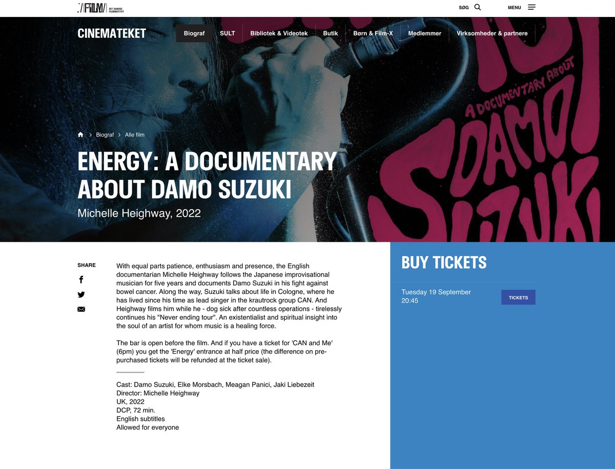 energythefilm's tweet photo. 📷 ENERGY: A DOCUMENTARY ABOUT DAMO SUZUKI. An existentialist and spiritual insight into an artists soul, for whom music is a healing force. #COPENHAGEN - Musikfilm Festivalen 🍿
19th September 2023 •20:45 pm •
https://t.co/FG52FtEvTW
#DAMOSUZUKI #DAMOSUZUKISNETWORK #ENERGY https://t.co/TH8c1PXxPb
