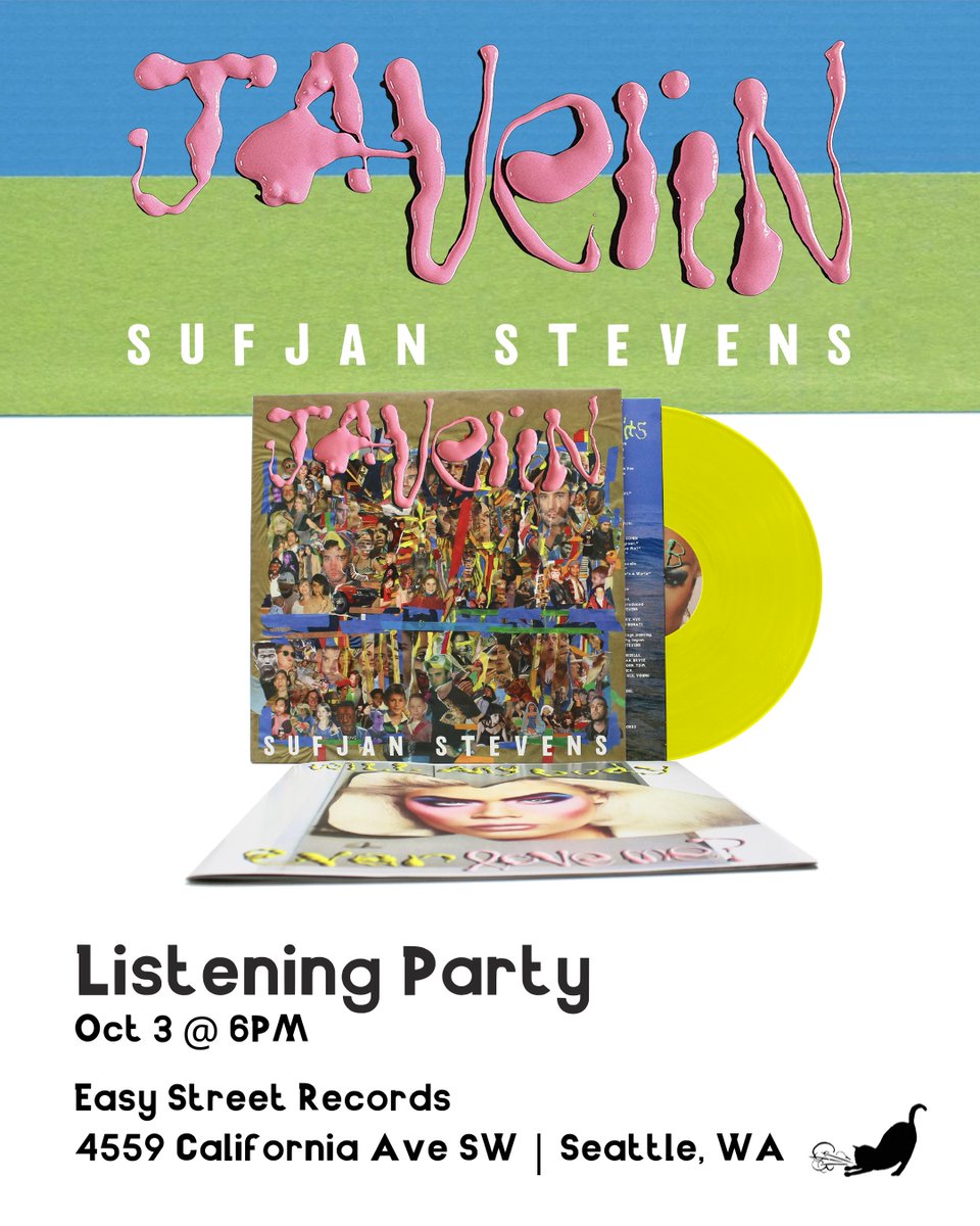 Join us for a special global listening event previewing the new Sufjan Stevens’ album 'Javelin', happening at Easy Street on October 3rd at 6:00PM. Freebies while supplies last! Don't miss out 😉