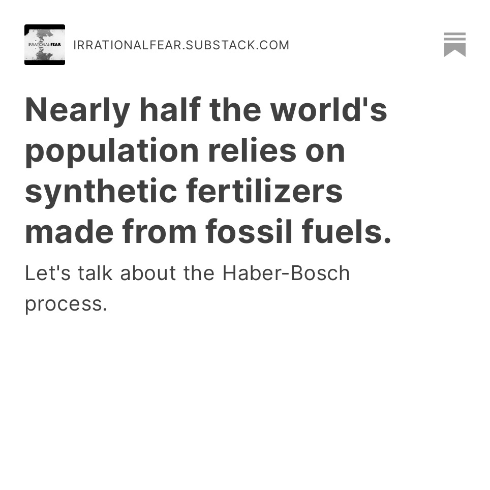 MatthewWielicki's tweet image. If we #EndFossilFuel, how will we feed half the world&apos;s population? 

irrationalfear.substack.com/p/nearly-half-…
