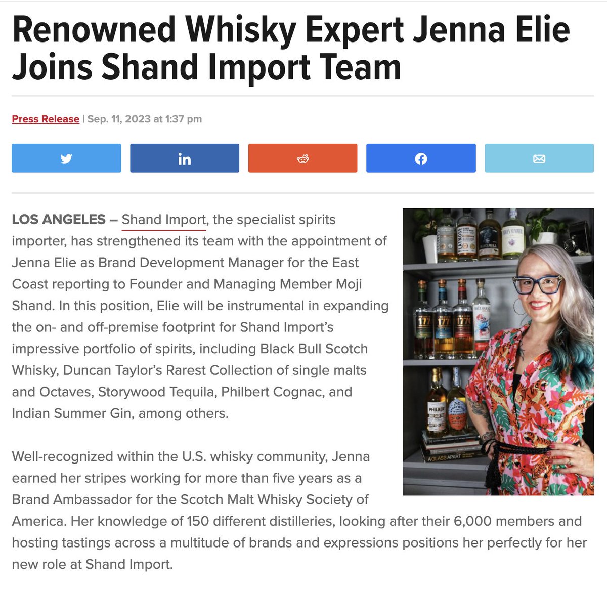 Well, it's been a whirlwind few weeks since Jenna Elie arrived at Shand and she's been immersing herself with our portfolio &amp; joined some events that we've had organised.
Coverage of her arrival is still filtering through &amp; <a href="/bevnet/">BevNET.com</a> have featured our press release...