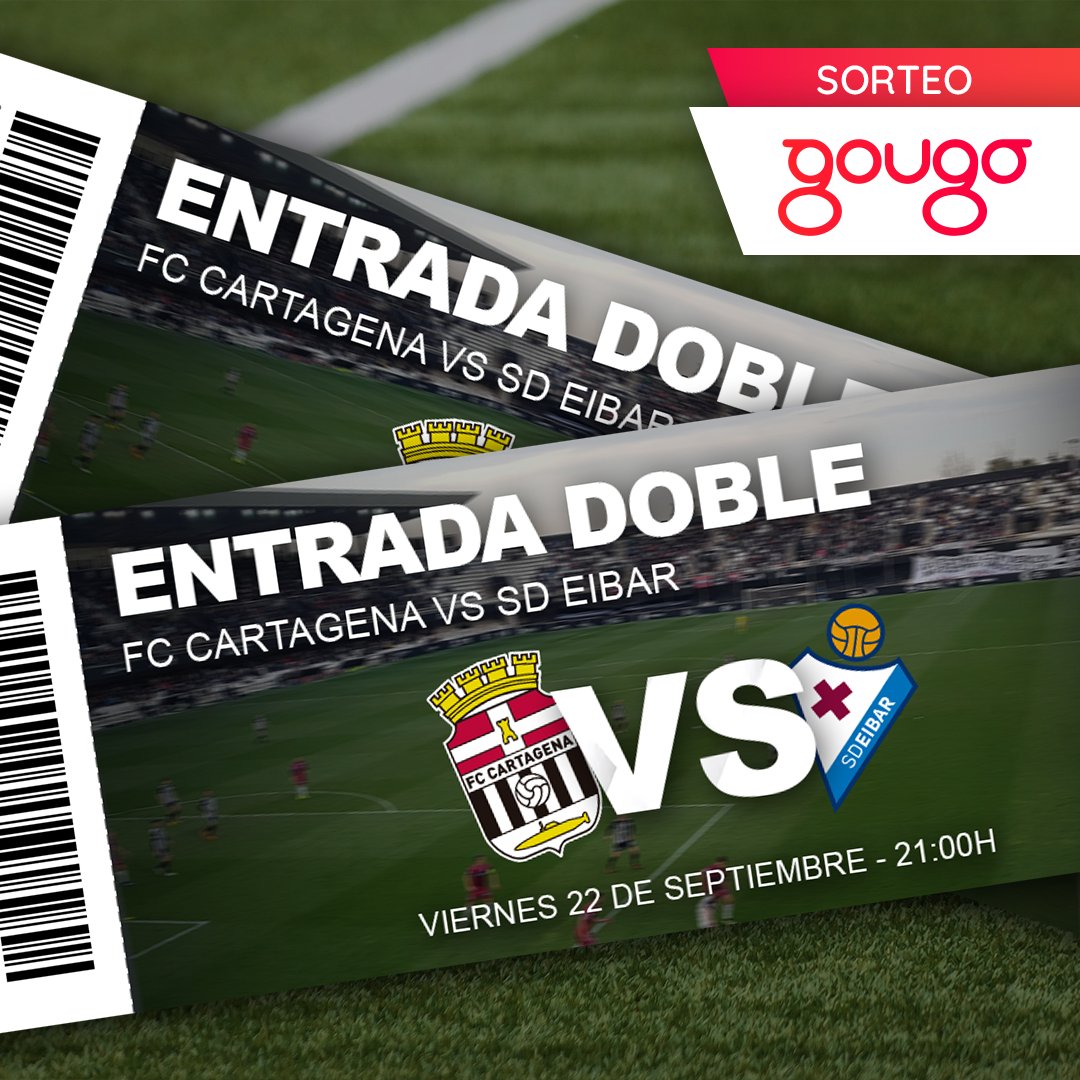 SORTEO

Sorteamos 3 entradas dobles para el partido entre el <a href="/FCCartagena_efs/">FC Cartagena</a> y <a href="/SDEibar/">SD Eibar</a>. Requisitos:

- Sigue a nuestro perfil de Twitter (@gougo_es).
- Dar RT a este tuit

Los ganadores los daremos el día 21 de septiembre. Más información en las BBLL: epr.ms/3AVRHxx