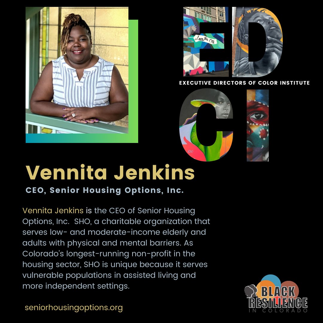 In The #EDCI Spotlight – Vennita Jenkins is the CEO of Senior Housing Options, a program serving low- and moderate-income elderly and adults with physical and mental barriers. She is among 46 outstanding leaders in the  23-24 #edcidenver program implemented by #bricfundco.