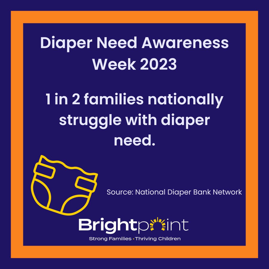 AhlquistCenter's tweet image. Today marks the beginning of Diaper Need Awareness Week. At Brightpoint, we’re passionate about ending #diaperneed because far too often, a lack of basic needs can lead to a child welfare response. Please join us to learn more about what you can do to end #diaperneed in Illinois.