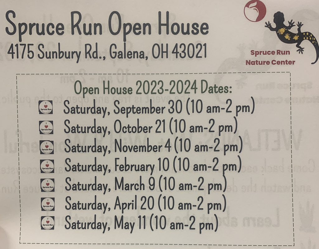 FREE &amp; Open to the public!
Spruce Run open houses are back. 
Mark your calendars and stop by. 
#ColsCitySchools