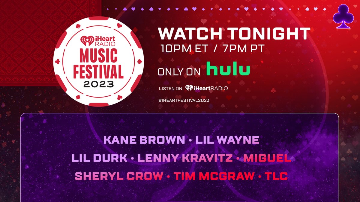 TOOOOONIGGGHTTTT!!!! We're kicking off Night ONE of our #iHeartFestival2023! This lineup is INSANE! 🔥 Watch the show LIVE on @hulu starting at 7pm PT. #iHeartOnHulu