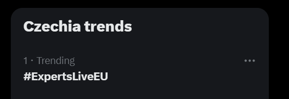 ExpertsLiveEU's tweet photo. What's #1 TRENDING HASHTAG in Czech Republic today!? That's right! It's #ExpertsLiveEU Wooooooohooooooooooooooooooooooooooo! 🎉🥳🥳🥳 Thank you amazing #community for this achievement  🏆💙💙💙💙💙💙💙💙💙💙💙💙💙💙 https://t.co/TvpRGB45XU