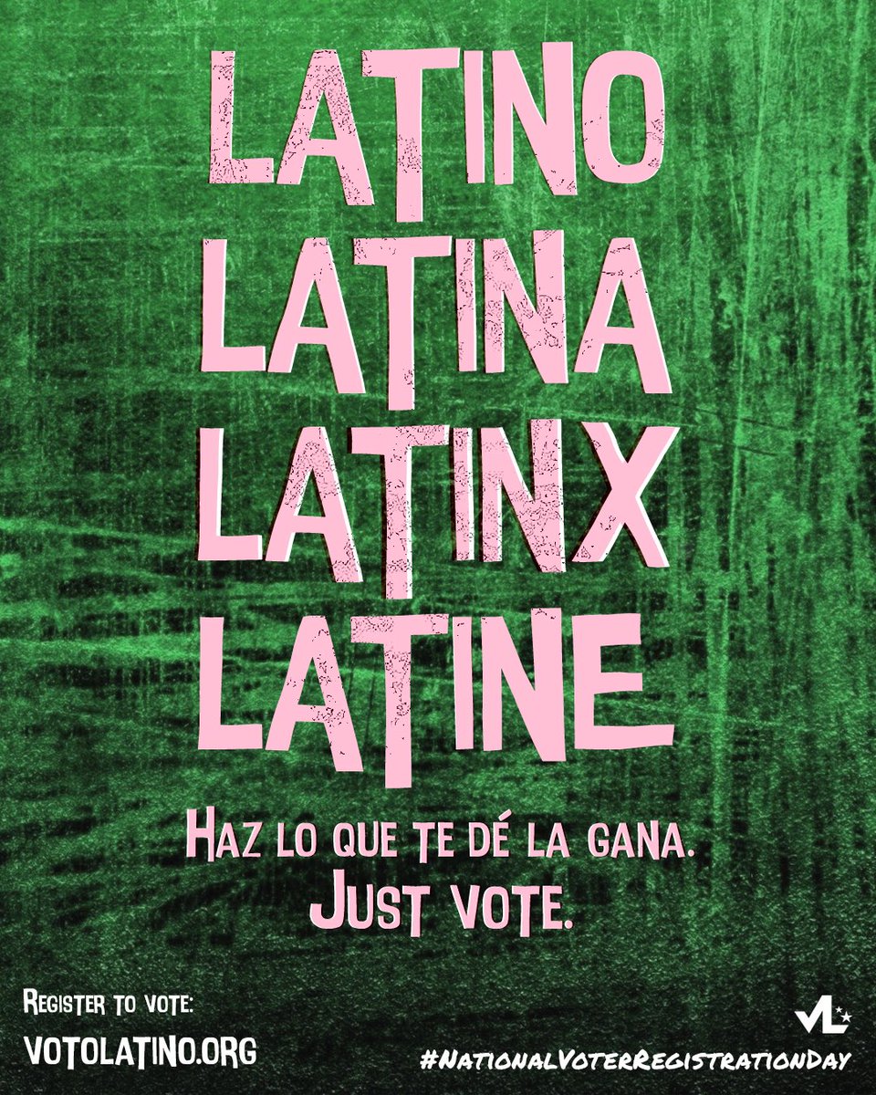 REMINDER: #NationalVoterRegistrationDay is Tuesday! 

🚨More than 4.1 million young Latinos/Latinas/Latinxs/Latines will turn 18 by the 2024 election. We’re ready to make history. Are you?

Register to vote/check your registration: votolatino.org
