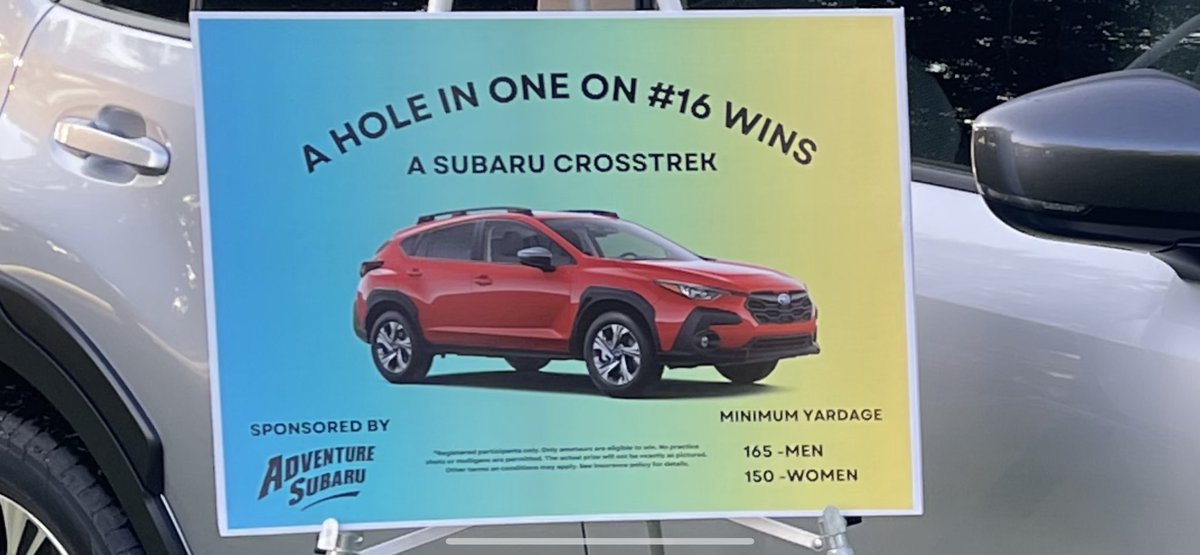 A hole in 1 on hole 16 wins you a car from @AdventureSubaru at our 6th Annual <a href="/ArkVetsVillage/">ArkansasVeteransVillage</a> Golf Tournament at Paradise Valley Athletic Club @pvac1967 in Fayetteville!