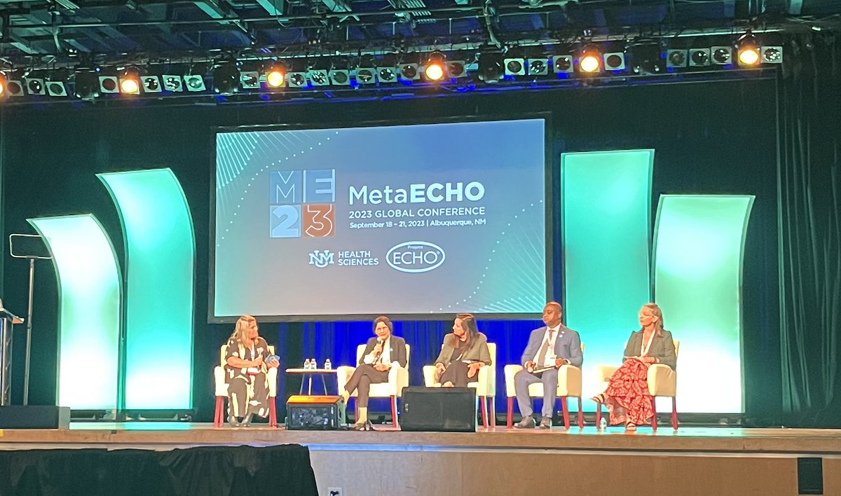 ProjectECHO's tweet photo. Project ECHO has been around for 20 years, but the next 20 years will truly change the world as we embark on the ECHO Gender Equity Initiative. The GEI leaders and partners are on stage at #MetaECHO2023 discussing challenges toward health equity around the world. #20YearsOfECHO https://t.co/Wwd9POsVyI