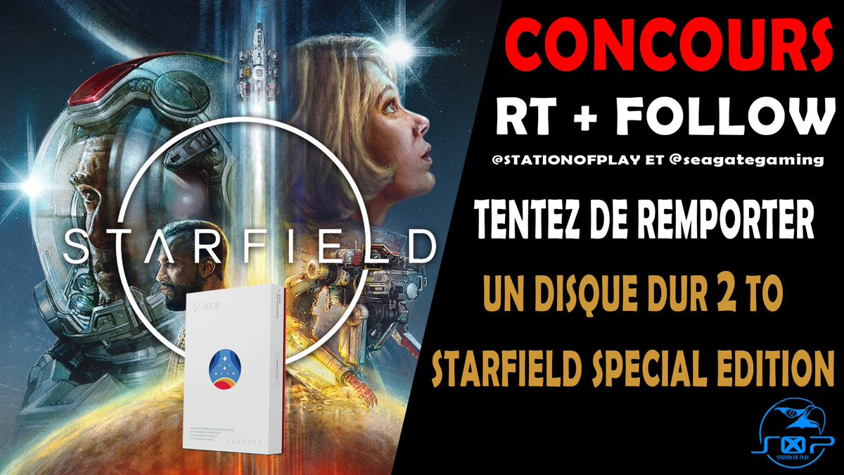 #Concours 🎁 Tentez de remporter un disque dur 2To édition #StarField ➡️ Follow @StationOfPlay et @seagategaming ➡️ RT ce tweet Pour acheter le Disque dur : alertetgo.com/disque-dur-gam… Fin le 02/10