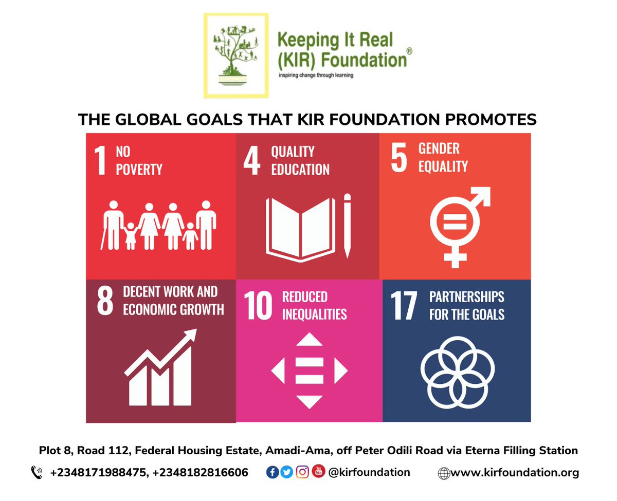 It is the #Globalweek to #Act4SDGs! #unitetoAct with #KIRFoundation to promote the #goals we support;

Goal 1 – No #Poverty
Goal 4 – Quality #Education
Goal 5 - Gender Equality
Goal 8 – Decent Jobs
Goal 10 – Reduced Inequalities
Goal 17 – Partnership for the Goals