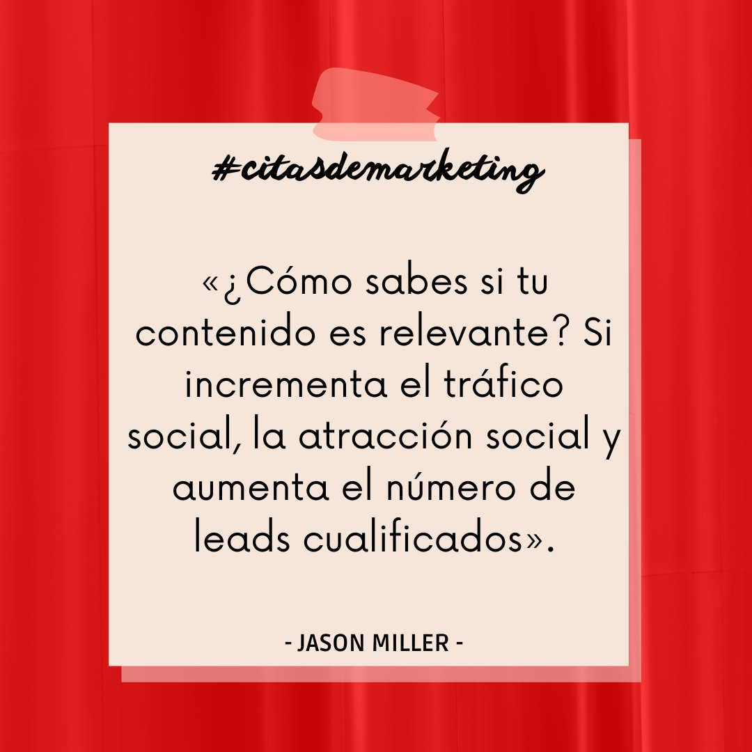 oscarjcardonat's tweet image. «¿Cómo sabes si tu #contenido es #relevante? Si incrementa el #tráfico #social, la #atracción #social y aumenta el número de #leads cualificados». Jason Miller.

#citasdemarketing #marketing #marketingdecontenidos #leads #embudodeconversion #estrategia #enfoque