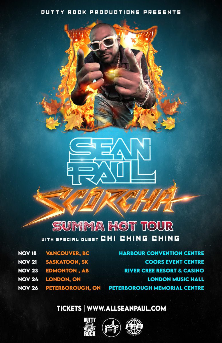 We are happy to announce our next Canadian Tour with international super star Sean Paul! 

This tour will sell out across the board! Get your tickets asap! 

AllSeanPaul.com