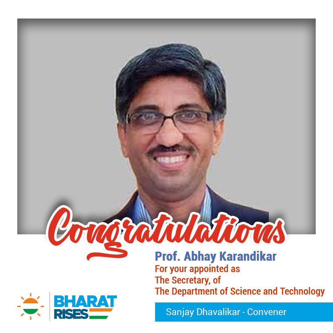 Congratulations!
#abhaykarandikar #secretary #dst #departmentofscienceandtechnology #bharat #bharatrises #sanjaydhavalikar