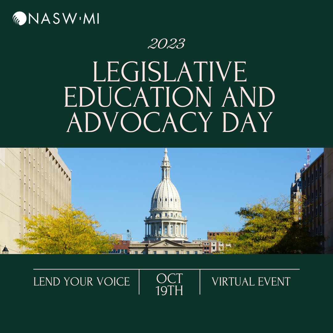 LEAD 2023 Registration is Open! Join social work students and professionals across Michigan to learn how to advocate for policies and legislation that promote social and racial justice. Thurs, Oct 19th | Virtual | 6.5 CEs More at bit.ly/45h548H