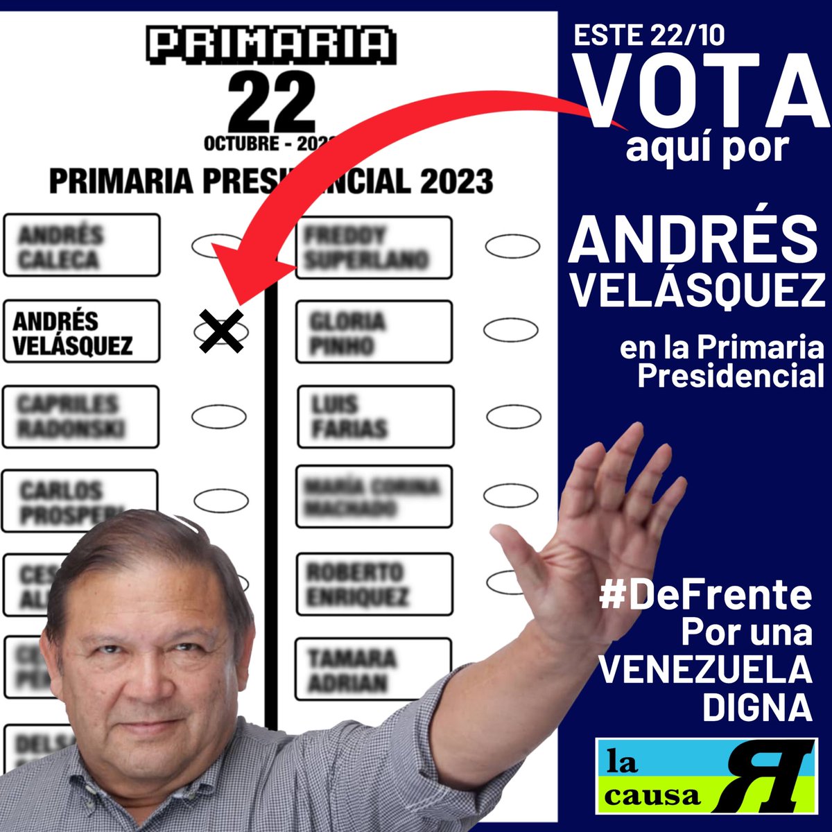 #DeFrenteConAndres por #LaVenezuelaDigna
Así se vota por <a href="/AndresVelasqz/">Andrés Velásquez</a> en la Elección Primaria del #22Octubre23
