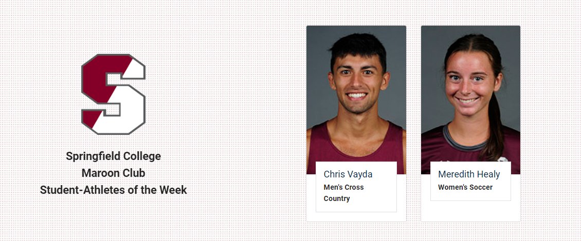 SC_Pride's tweet photo. Congratulations to our latest #SpringfieldCollege Maroon Club Student-Athletes of the Week, Chris Vayda and Meredith Healy! https://t.co/xSRDclRl3Q https://t.co/zqjYELG4Rs