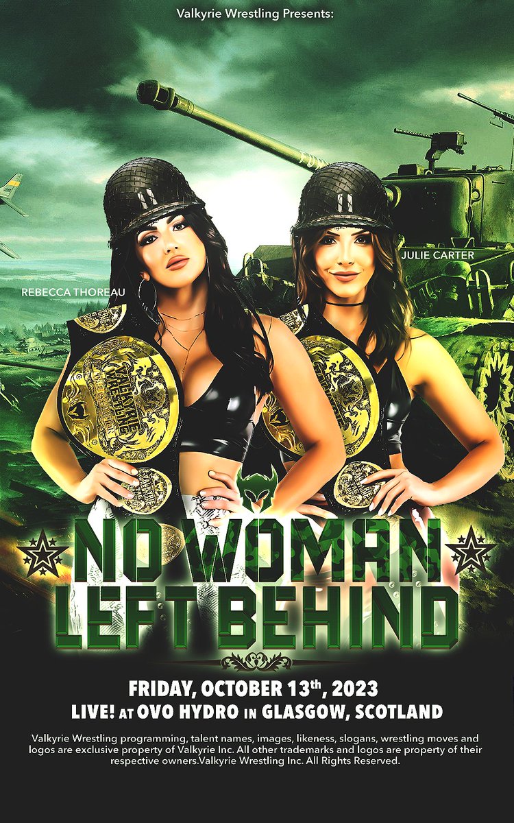 We're delighted to reveal the poster for our upcoming premium event, 𝐍𝐨 𝐖𝐨𝐦𝐚𝐧 𝐋𝐞𝐟𝐭 𝐁𝐞𝐡𝐢𝐧𝐝, featuring the NEW Valkyrie Tag Team Champions, Children of the Moon!

The match card for No Woman Left Behind will be revealed in its entirety throughout the coming days.