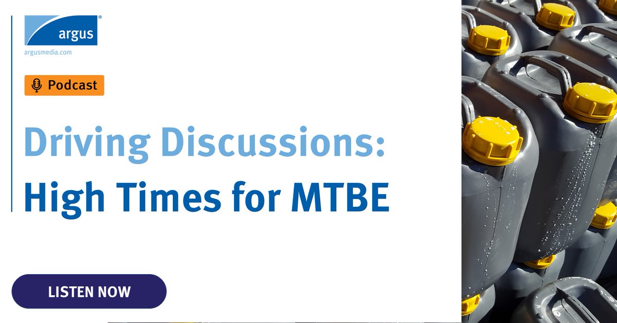 ArgusMedia's tweet photo. 🎙️𝗣𝗼𝗱𝗰𝗮𝘀𝘁 | A recap of a very busy summer in the MTBE world, and how the market may finish the remainder of 2023, learn more in this new podcast.
Listen now: https://t.co/h9BsE7nn0Z
#ArgusMedia #MTBE #methanol https://t.co/56j3Cvifrd