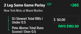 Lineup_Guy's tweet photo. Sized down because only 1 game of this order but the odds are good enough to make it worth betting. Stewart hit 3rd before Alonso last game vs a righty. CZR has him 4th so here are the flip plays. FD and BR agree with me (last bet is only +2500 on BR!)

#MLBPicks #GamblingX https://t.co/XLSQ98LK4o